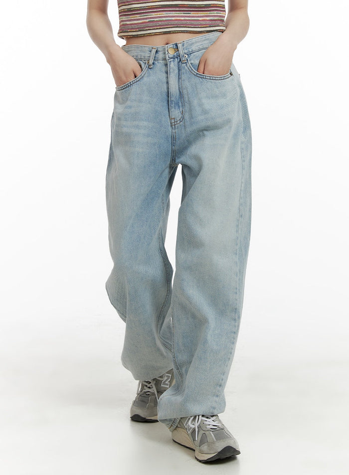 washed-denim-wide-fit-straight-jeans-ca408 / Light blue