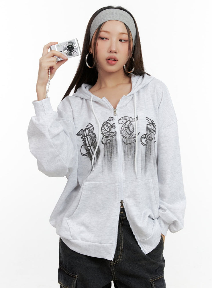 graphic-zip-up-hoodie-cn406 / Light gray