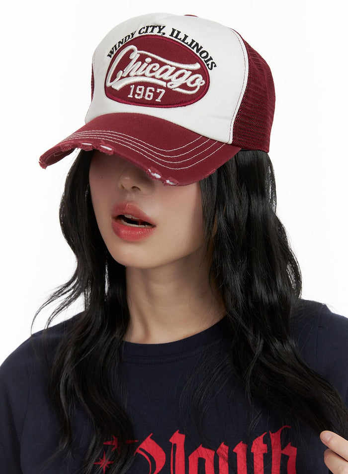 embroidered-mesh-cap-cu413 / Red