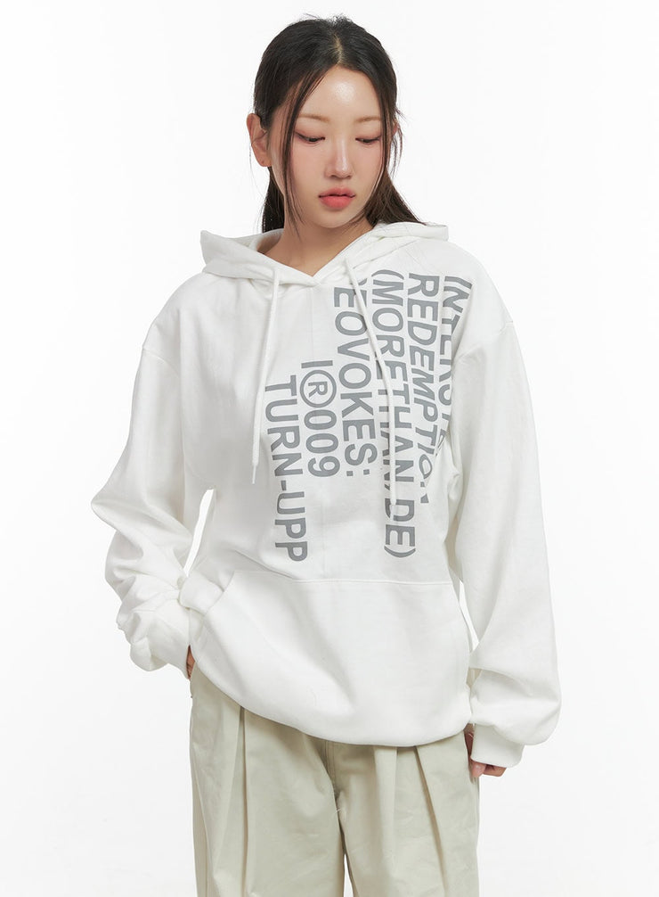 oversize-lettering-hoodie-co417 / White