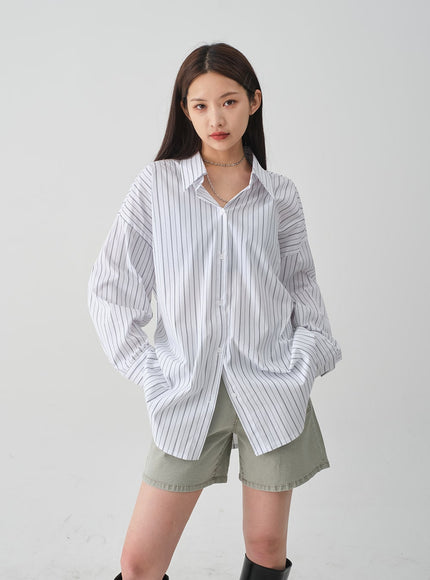 Oversized Striped Shirt with Waist Band Set CY27