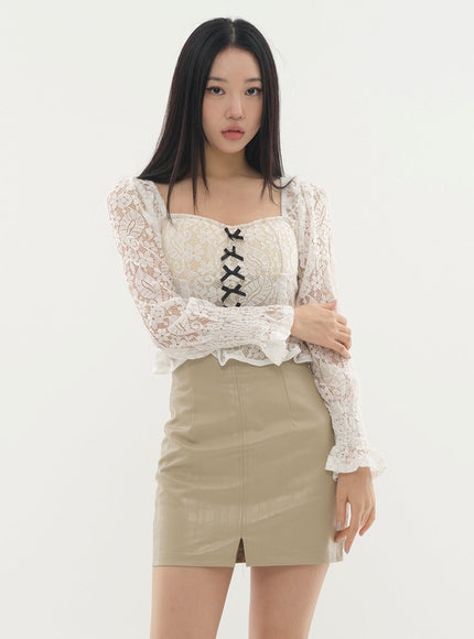 Faux Leather Skirt #Original Kpop #121662