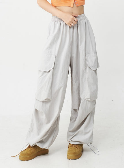 Drawstring Hem Long Wide Cargo Pants CJ21