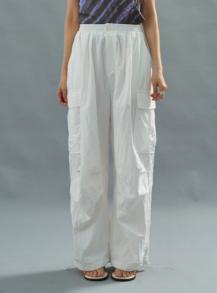 White Nylon Cargo Pants CU21