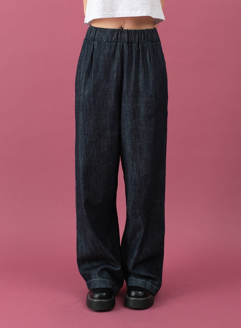 Linen Banded Wide Denim Pants CM12