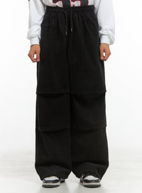 mens-corduroy-pintuck-parachute-pants-black-is420 / Black