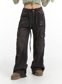 destroyed-cargo-wide-denim-ij411 / Black