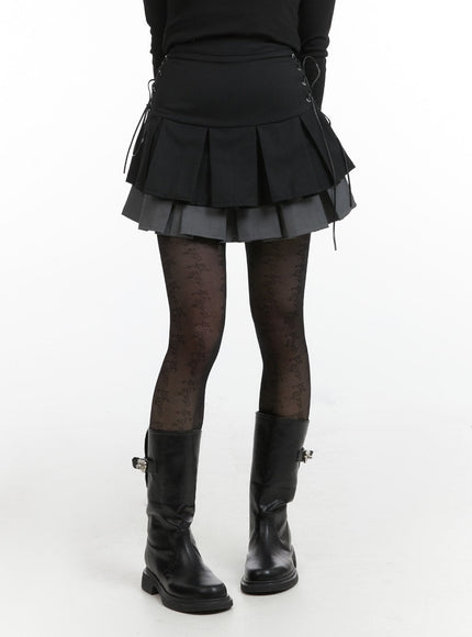 two-layered-pleated-mini-skirt-ij411 / Black