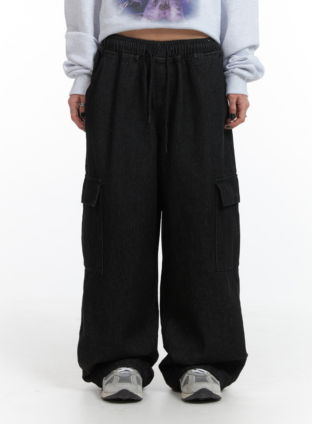 mid-waist-banding-solid-straight-pants-ij411 / Black