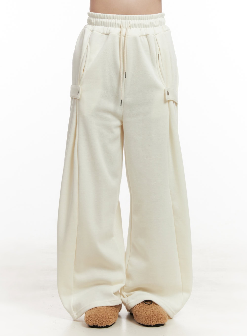 Cozy Pintuck Buttoned Wide-Leg Sweatpants IJ510