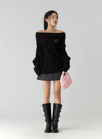 off-shoulder-buckle-knit-sweater-cd322