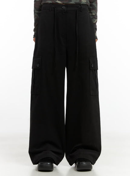 wide-fit-cargo-pocket-pants-co424 / Black