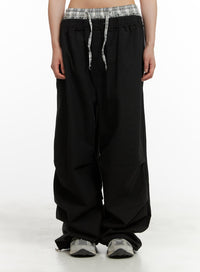 checked-shorts-layered-wide-leg-trousers-cy416