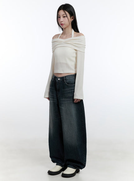 long-sleeve-off-shoulder-halter-crop-top-cj520