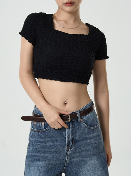 Wrinkled Square Neck Crop Top CU6