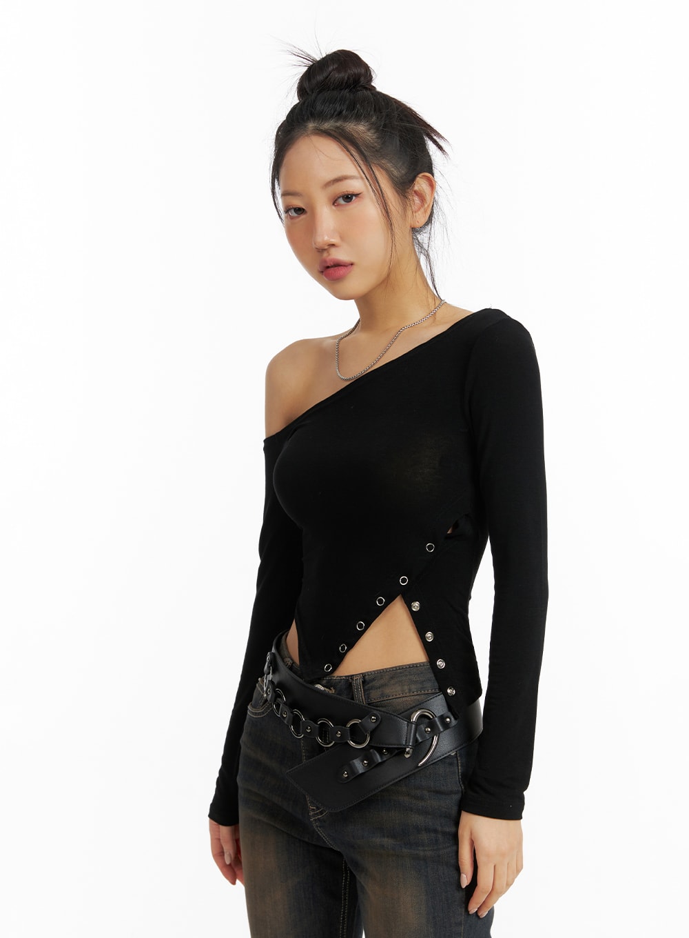 asymmetrical-one-shoulder-side-cut-long-sleeve-cf416