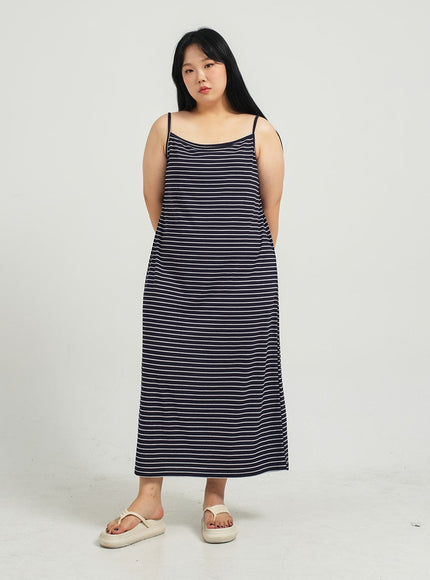 Plus Striped Sleeveless Maxi Dress IJ30