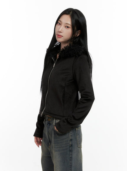 fuzzy-collared-slim-fit-zip-up-cn407