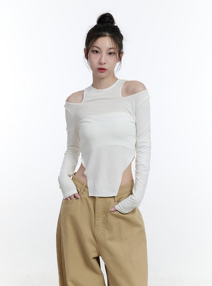 Shoulder Cut-Out Crop Top CJ521