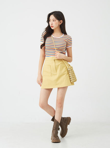 Button A-Line Cotton Mini Skirt BG08