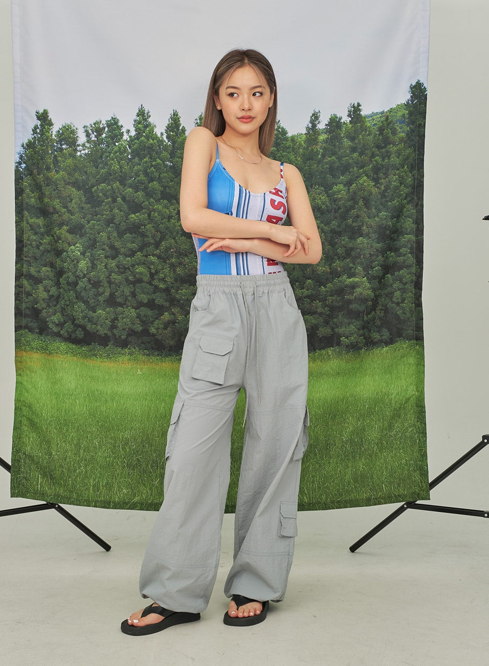 Nylon Oversized Cargo Pants CY26