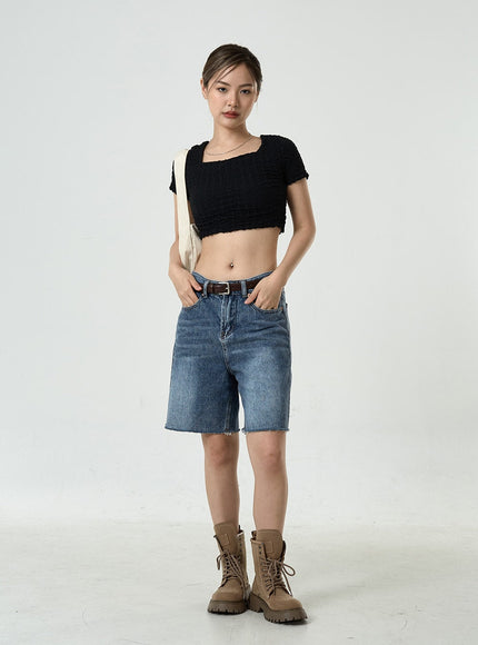 Wrinkled Square Neck Crop Top CU6