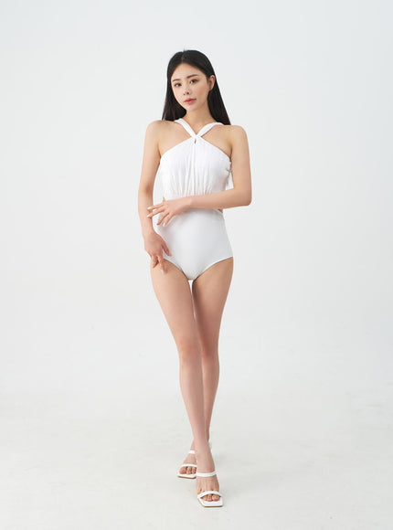 Halterneck Slit One Piece Swimsuit IJ13