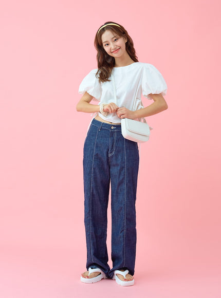 Stitch Line Wide Leg Denim Pants BG03