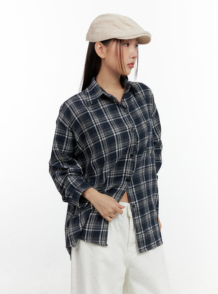 buttoned-long-sleeve-check-blouse-cn406