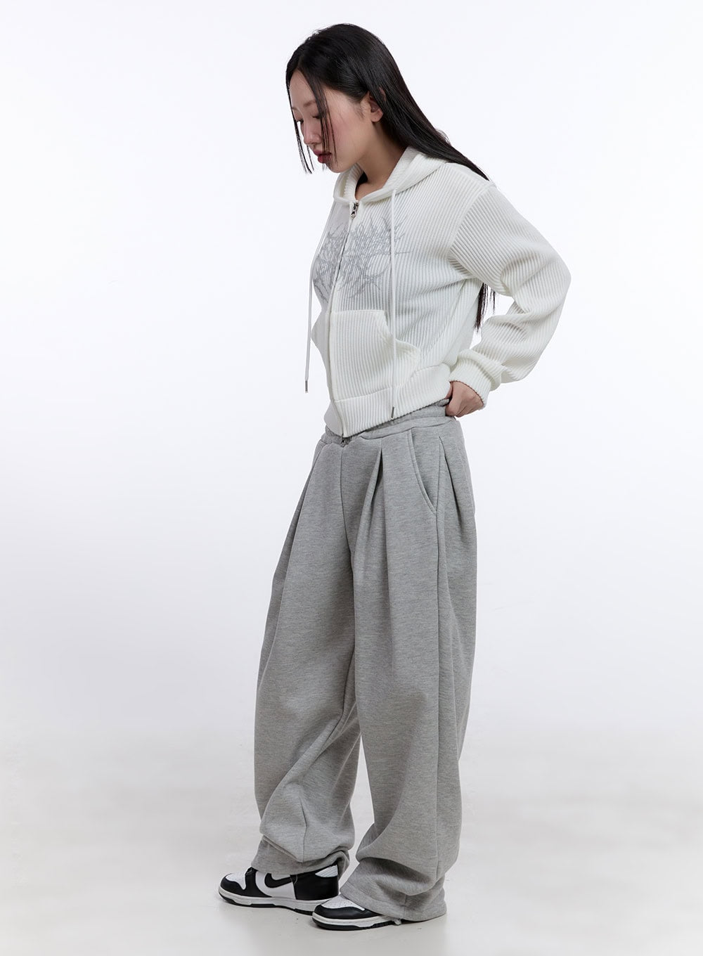 Cozy Pintuck Wide-Leg Sweatpants CJ509