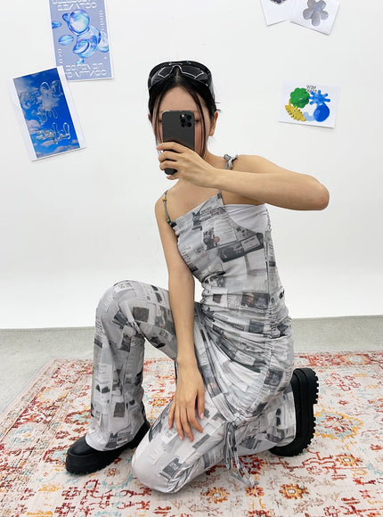 Newspaper Print Pants CY308