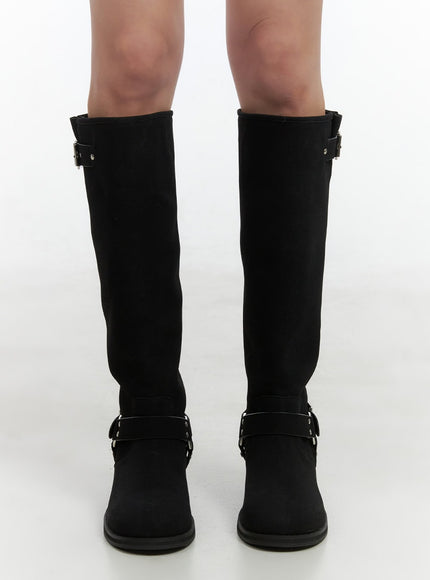 buckle-embellished-faux-leather-boots-co410