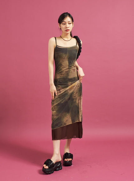 Slim Fit Marble Print Sleeveless Maxi Dress CJ27