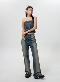 denim-button-tube-top-cy323