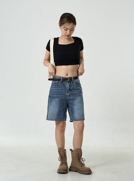 Wrinkled Square Neck Crop Top CU6