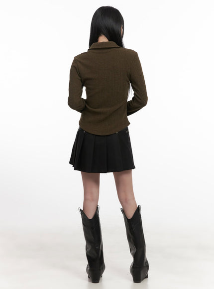 Studded Mini Skirt with Faux Leather Waistband CJ517