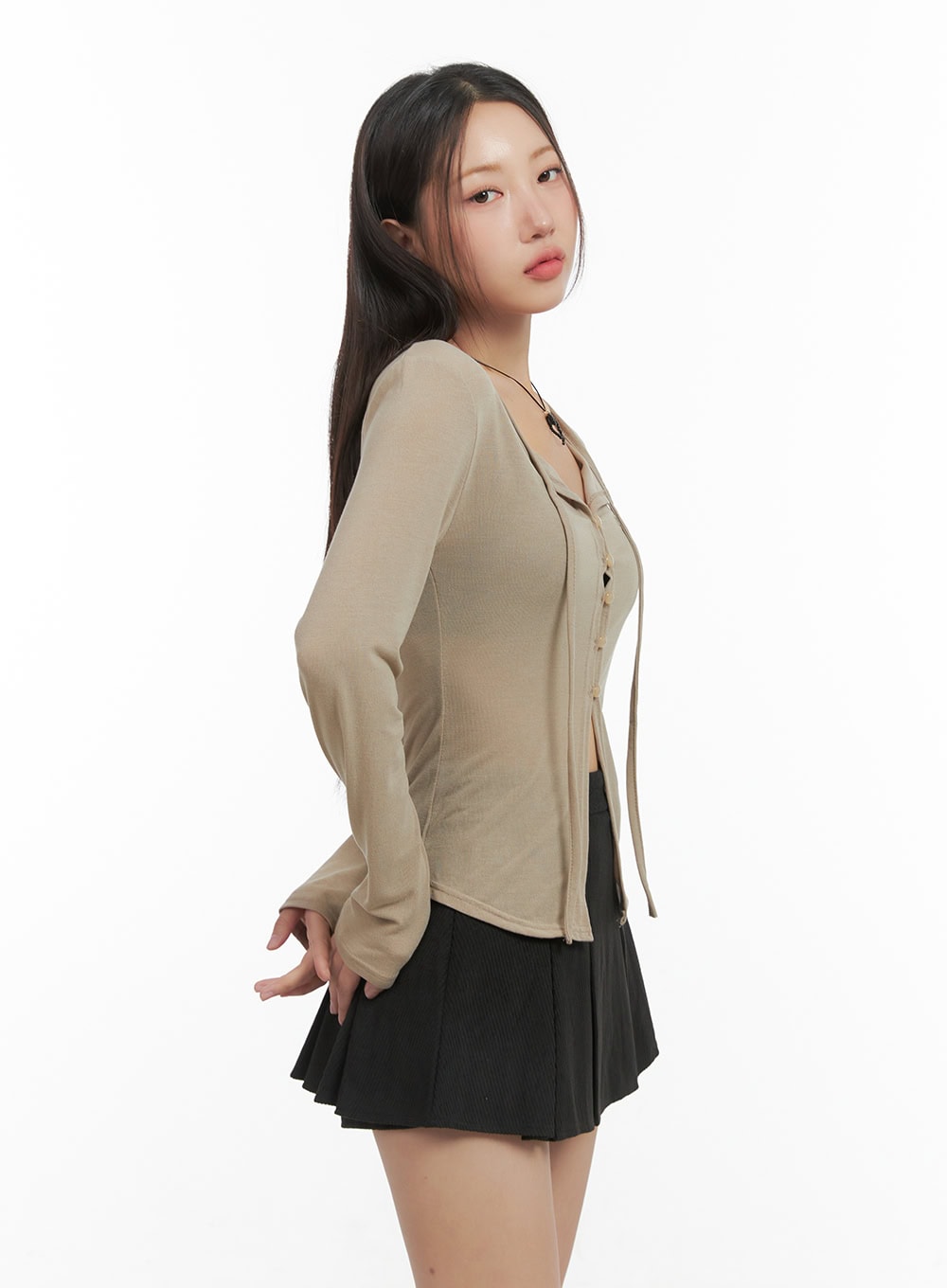 string-detail-long-sleeve-button-top-co417