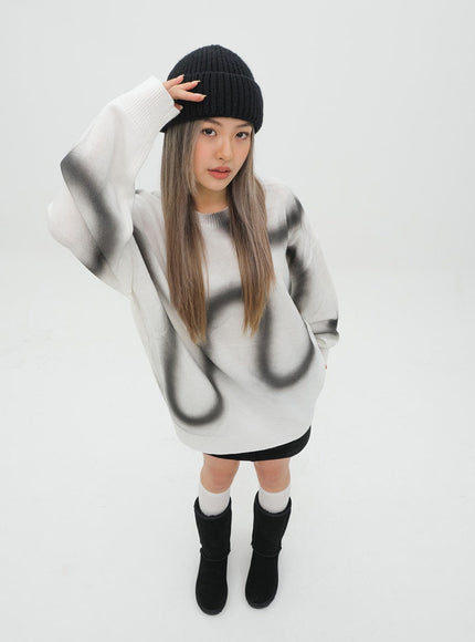 Graffiti Print Knit Pullover