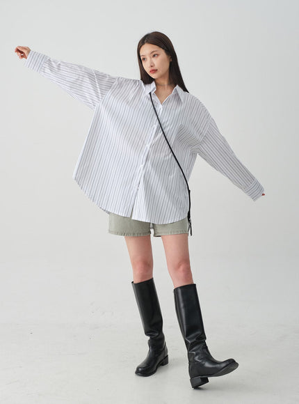 Oversized Striped Shirt with Waist Band Set CY27