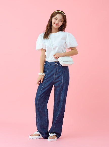 Stitch Line Wide Leg Denim Pants BG03