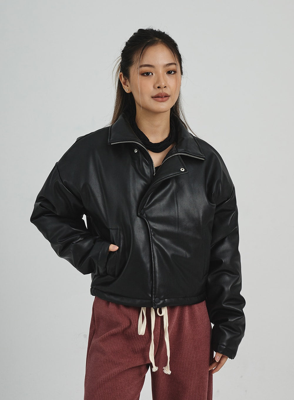 Faux Leather Puffer Jacket CN28