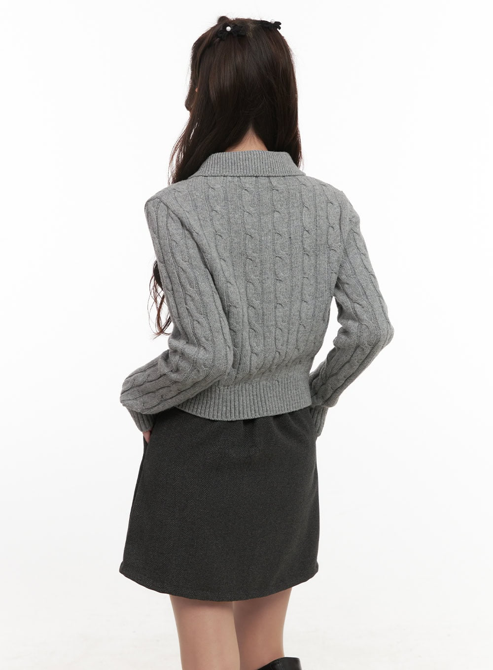 Cable-Knit Collared Buttoned Cardigan CJ514