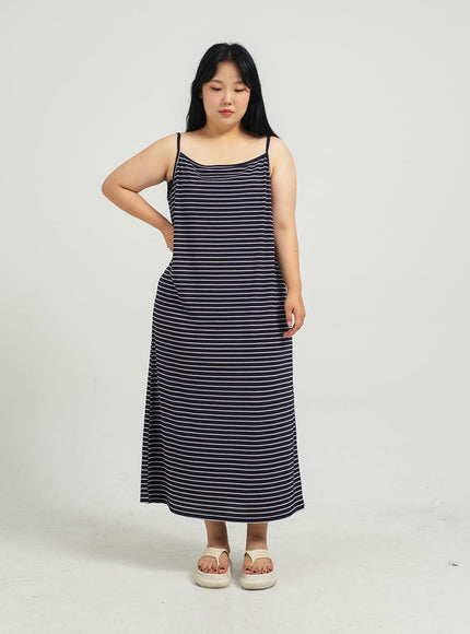 Plus Striped Sleeveless Maxi Dress IJ30