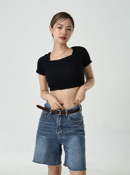 Wrinkled Square Neck Crop Top CU6