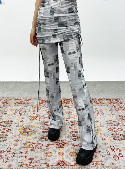 Newspaper Print Pants CY308