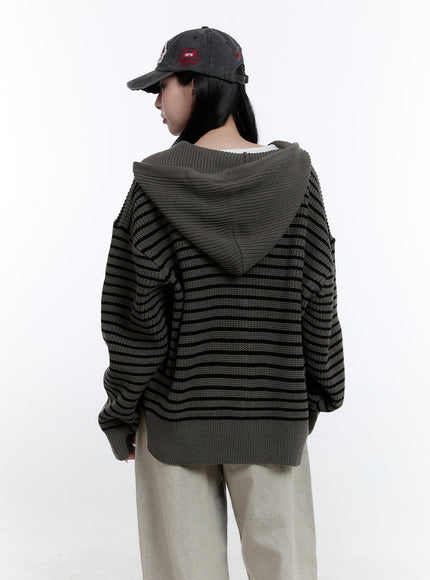 Striped Zip-Up Hooded Knit Jacket CJ520