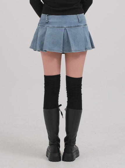 Low Rise Pleated Denim Mini Skirt C0302