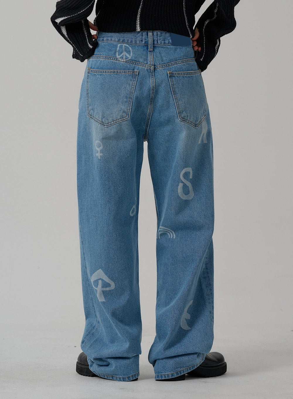 Printed Wide Denim Pants Unisex CN01