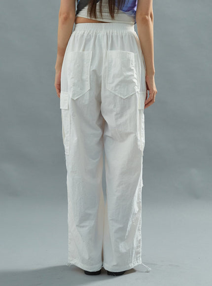 White Nylon Cargo Pants CU21