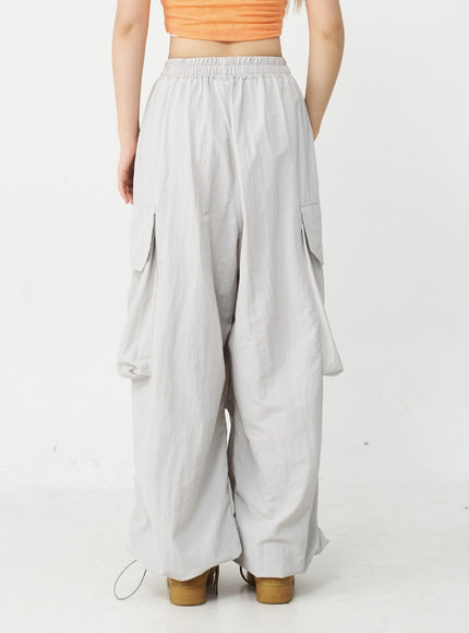 Drawstring Hem Long Wide Cargo Pants CJ21